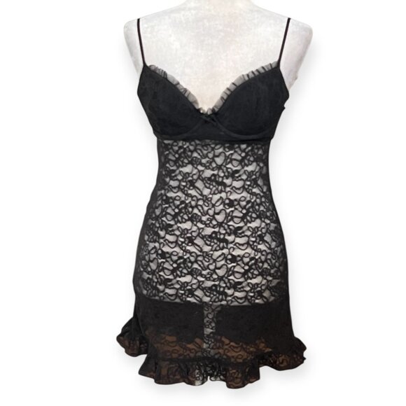 Victoria’s Secret The Lacie Black Lace Babydoll Chemise Sexy Lingerie Nightgow M - Picture 1 of 11